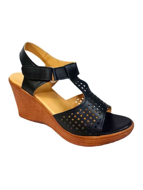 black solid ankle strap wedges  - 19436102 -  Standard Image - 0