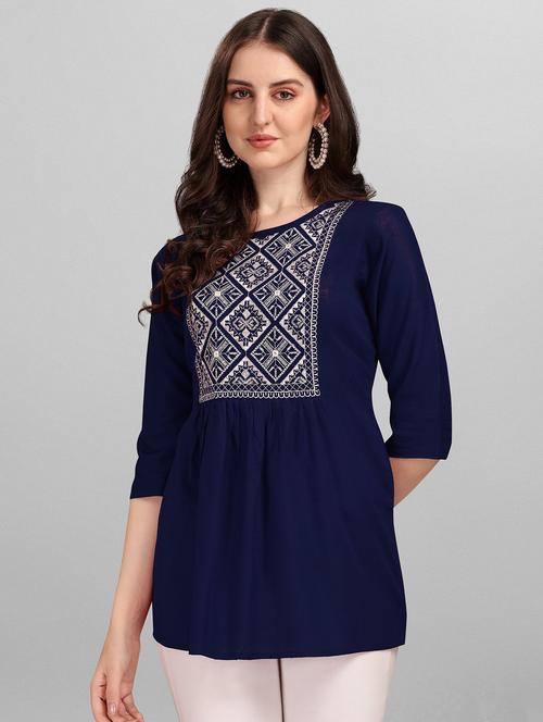 navy blue rayon regular top - 19437053 - Standard Image - 0
