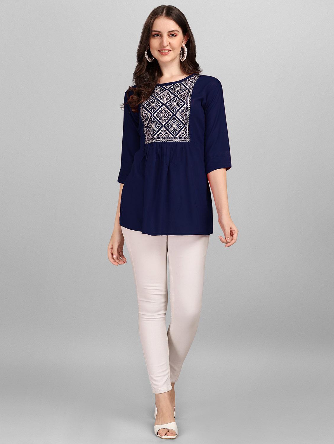 navy blue rayon regular top - 19437053 - Standard Image - 3