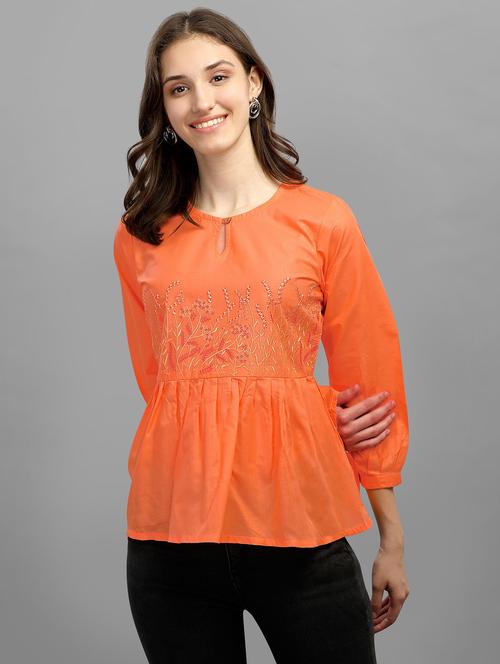 orange cotton peplum top - 19437079 - Standard Image - 0