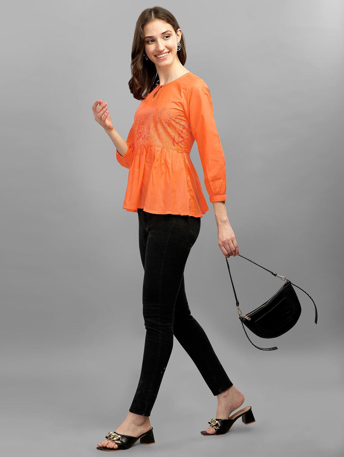 orange cotton peplum top - 19437079 - Standard Image - 3