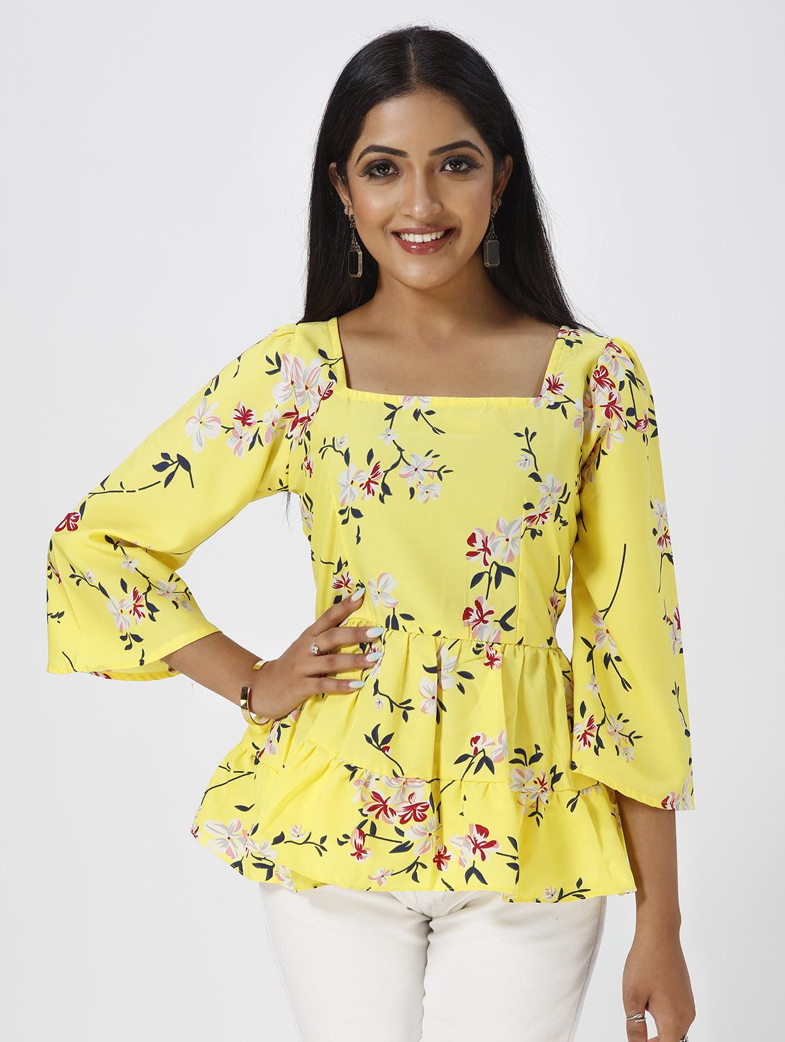 yellow floral print peplum top - 19437087 - Zoom Image - 0