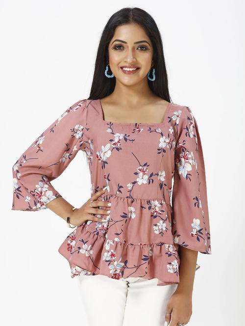 pink floral print peplum top - 19437088 - Standard Image - 0