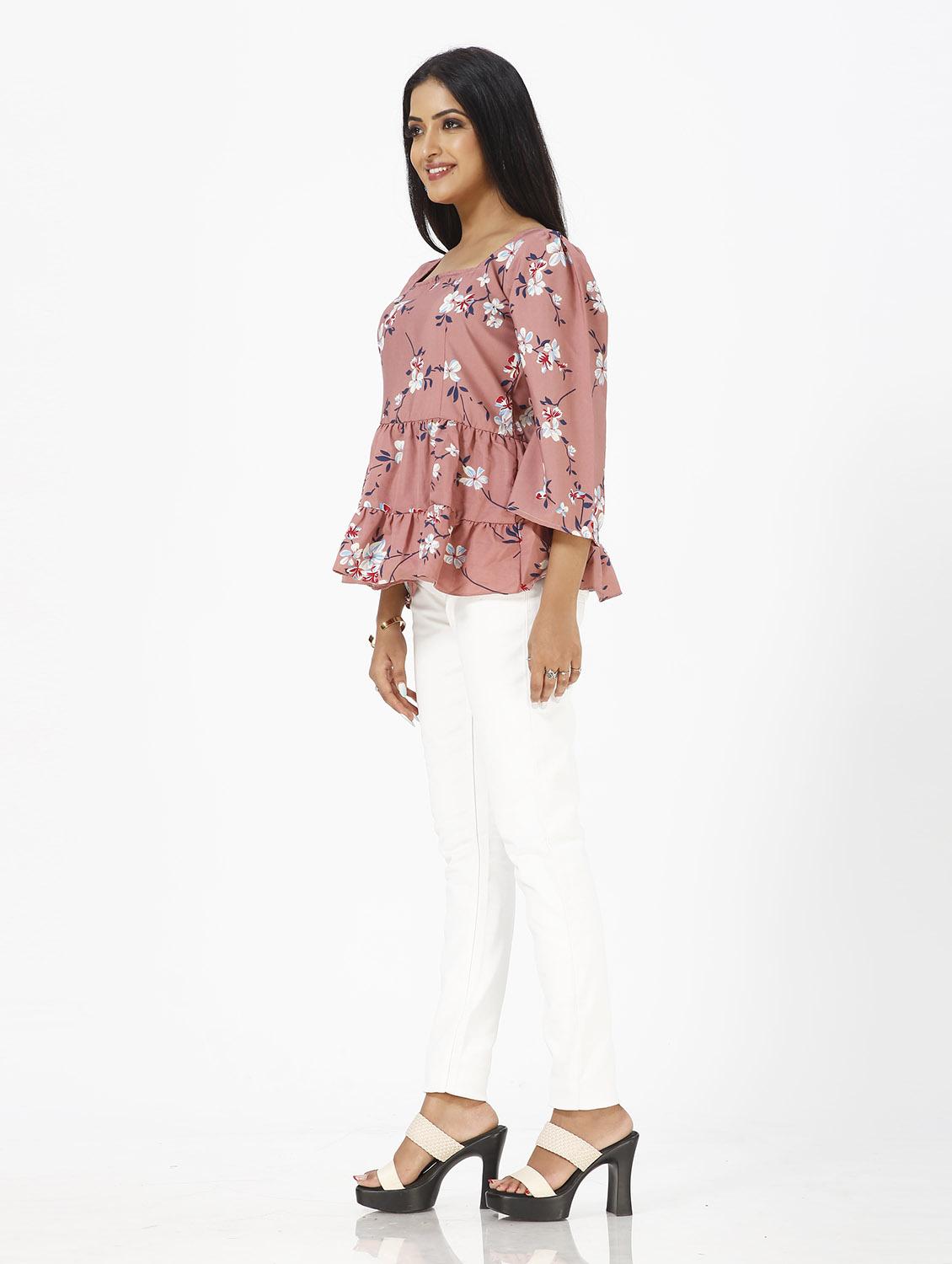 pink floral print peplum top - 19437088 - Standard Image - 3