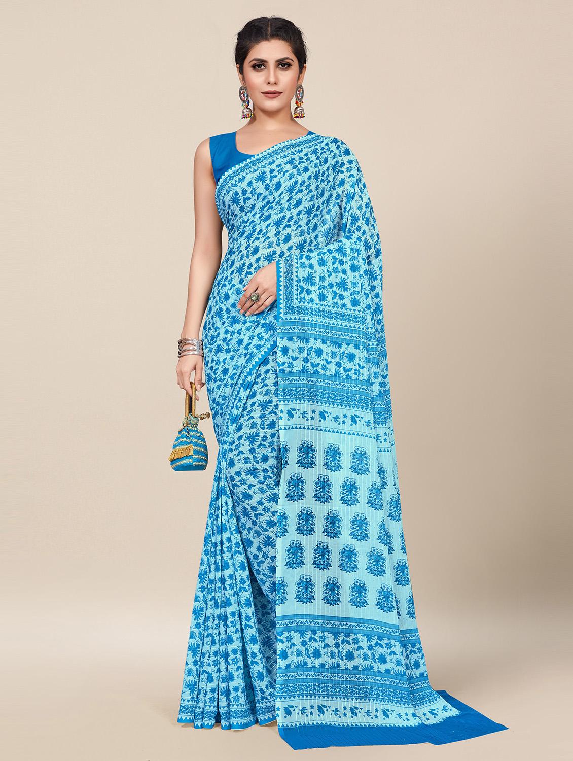 sky blue georgette printed saree with blouse - 19437147 - Zoom Image - 0