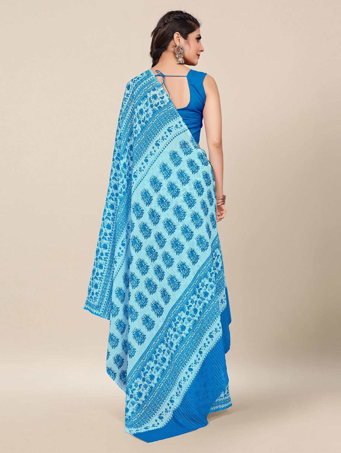 sky blue georgette printed saree with blouse - 19437147 - Standard Image - 3