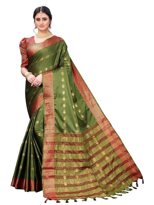 contrast bordered woven saree with blouse - 19437156 -  Standard Image - 0