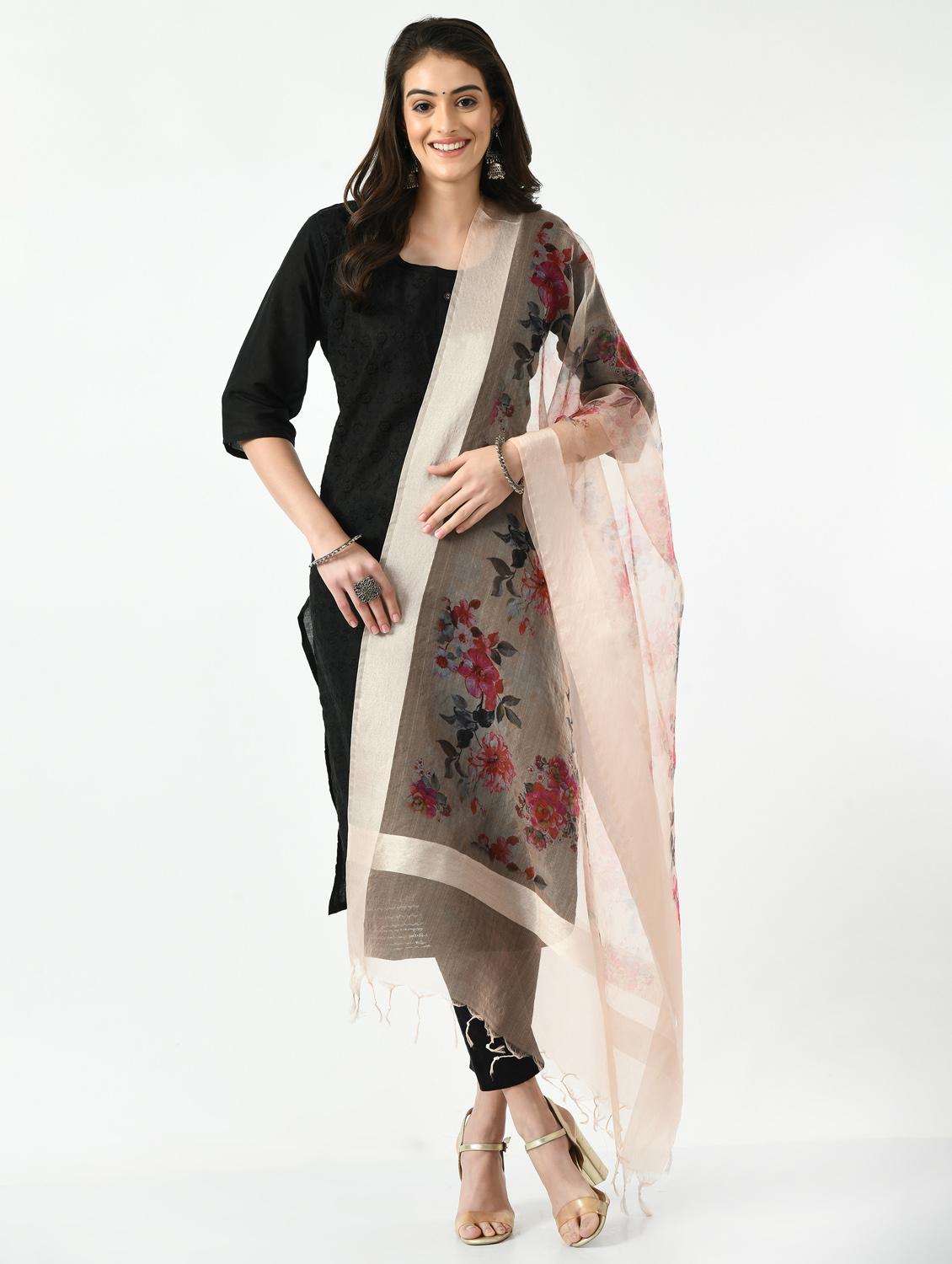 cream floral printed dupatta - 19437208 - Standard Image - 3