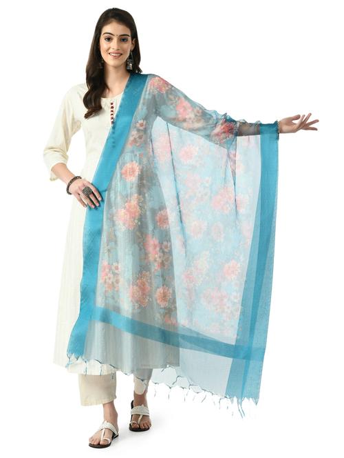 turquoise organza dupatta - 19437209 - Standard Image - 0