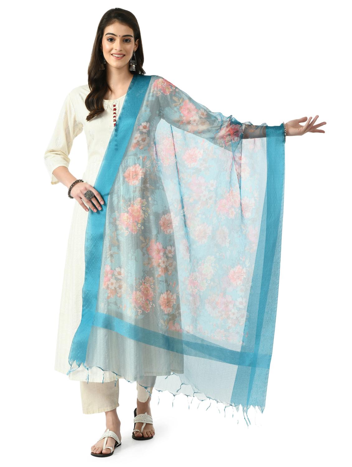 turquoise organza dupatta - 19437209 - Zoom Image - 0