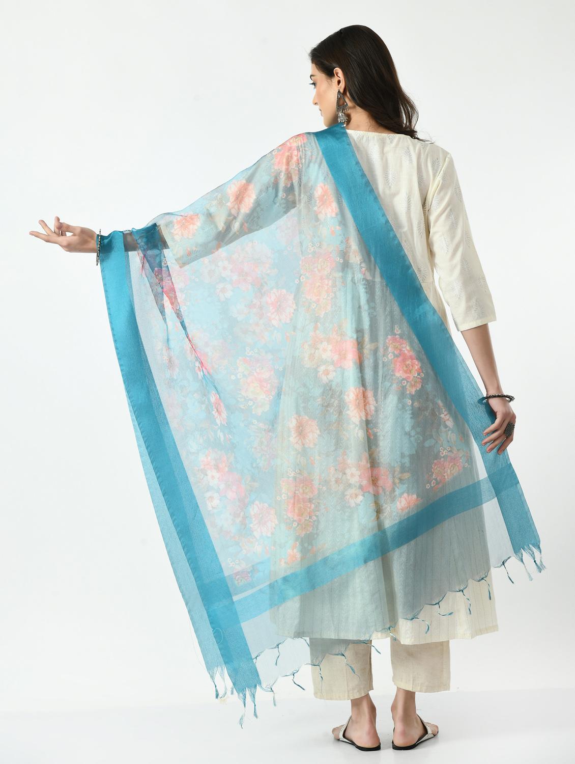 turquoise organza dupatta - 19437209 - Standard Image - 3