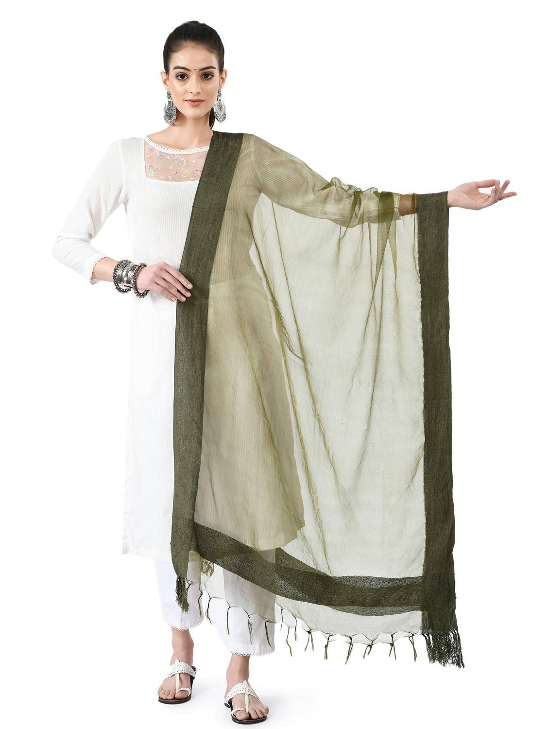 olive organza dupatta - 19437211 - Zoom Image - 0