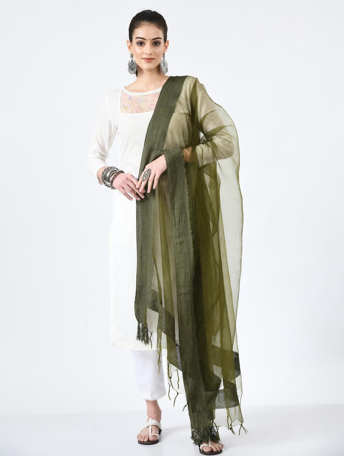 olive organza dupatta - 19437211 - Standard Image - 3