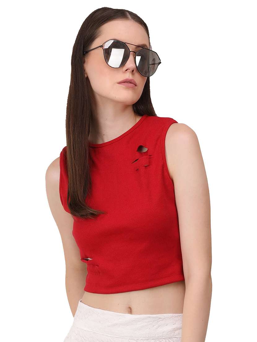 women's crop round neck top - 19438029 -  Zoom Image - 0