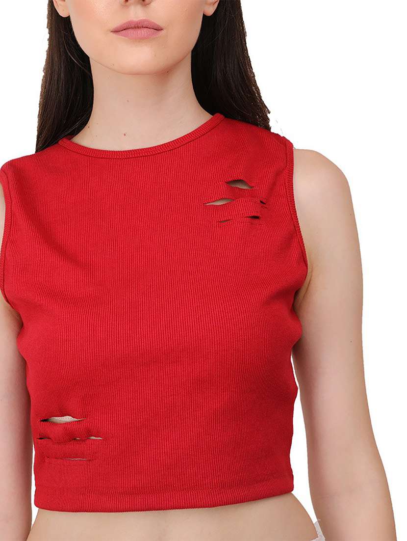 women's crop round neck top - 19438029 -  Standard Image - 3