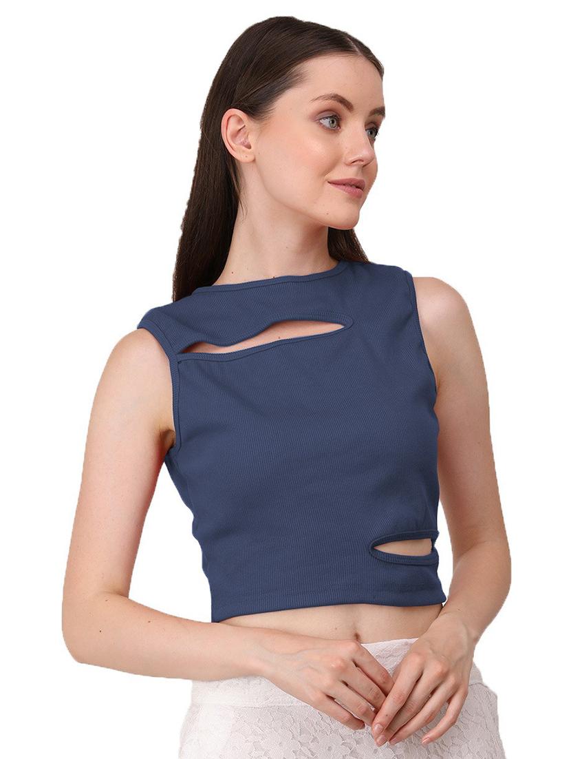 women's crop round neck top - 19438038 - Zoom Image - 0