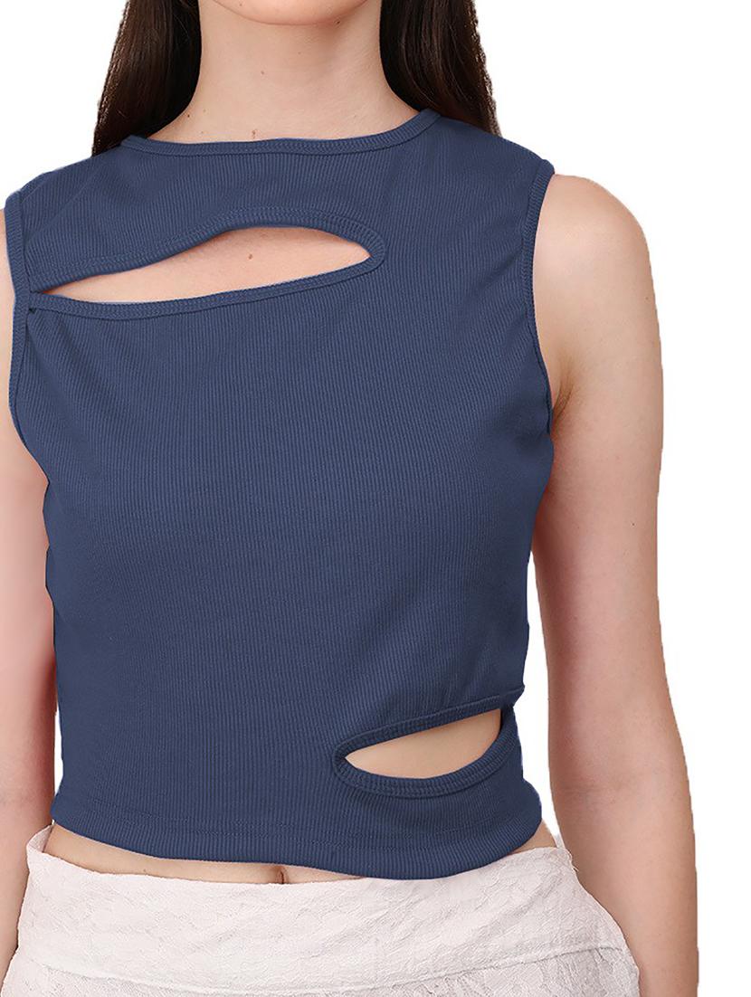 women's crop round neck top - 19438038 - Standard Image - 3