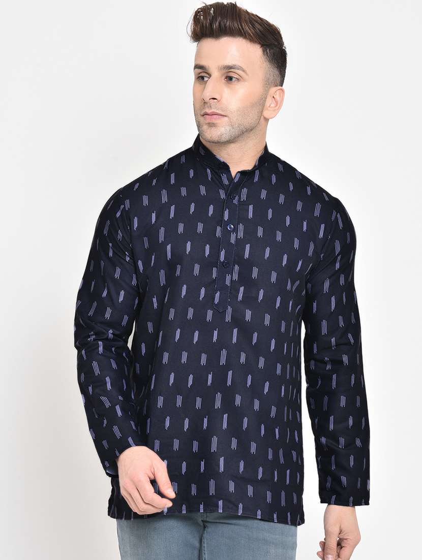 blue printed short kurta