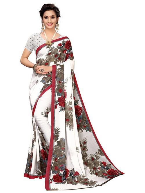 contrast bordered printed saree with blouse - 19439226 -  Standard Image - 0