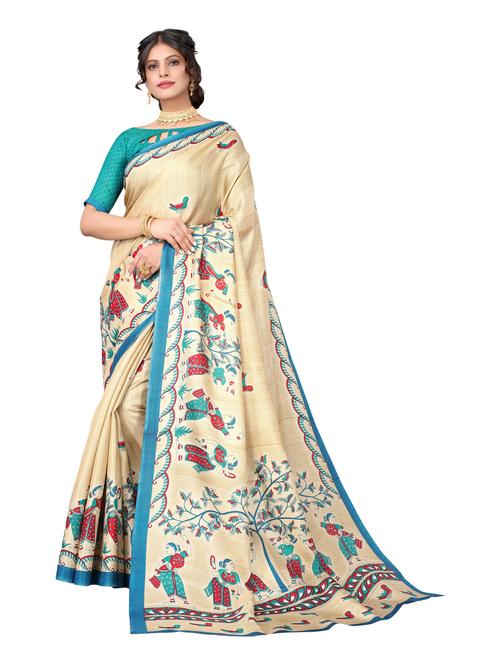 contrast bordered printed saree with blouse - 19439275 - Standard Image - 0
