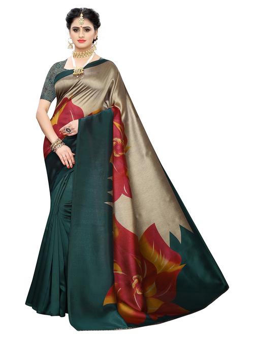 contrast bordered printed saree - 19439276 -  Standard Image - 0