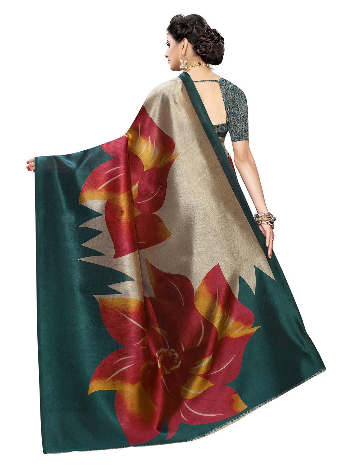 contrast bordered printed saree - 19439276 - Standard Image - 3