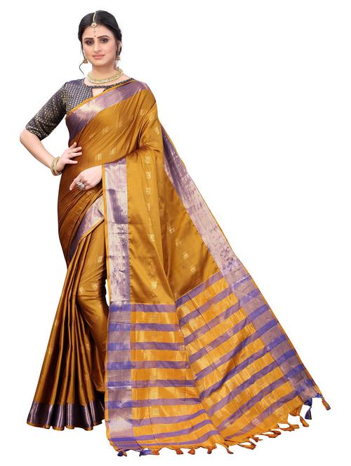 contrast bordered woven saree with blouse - 19439280 -  Standard Image - 0