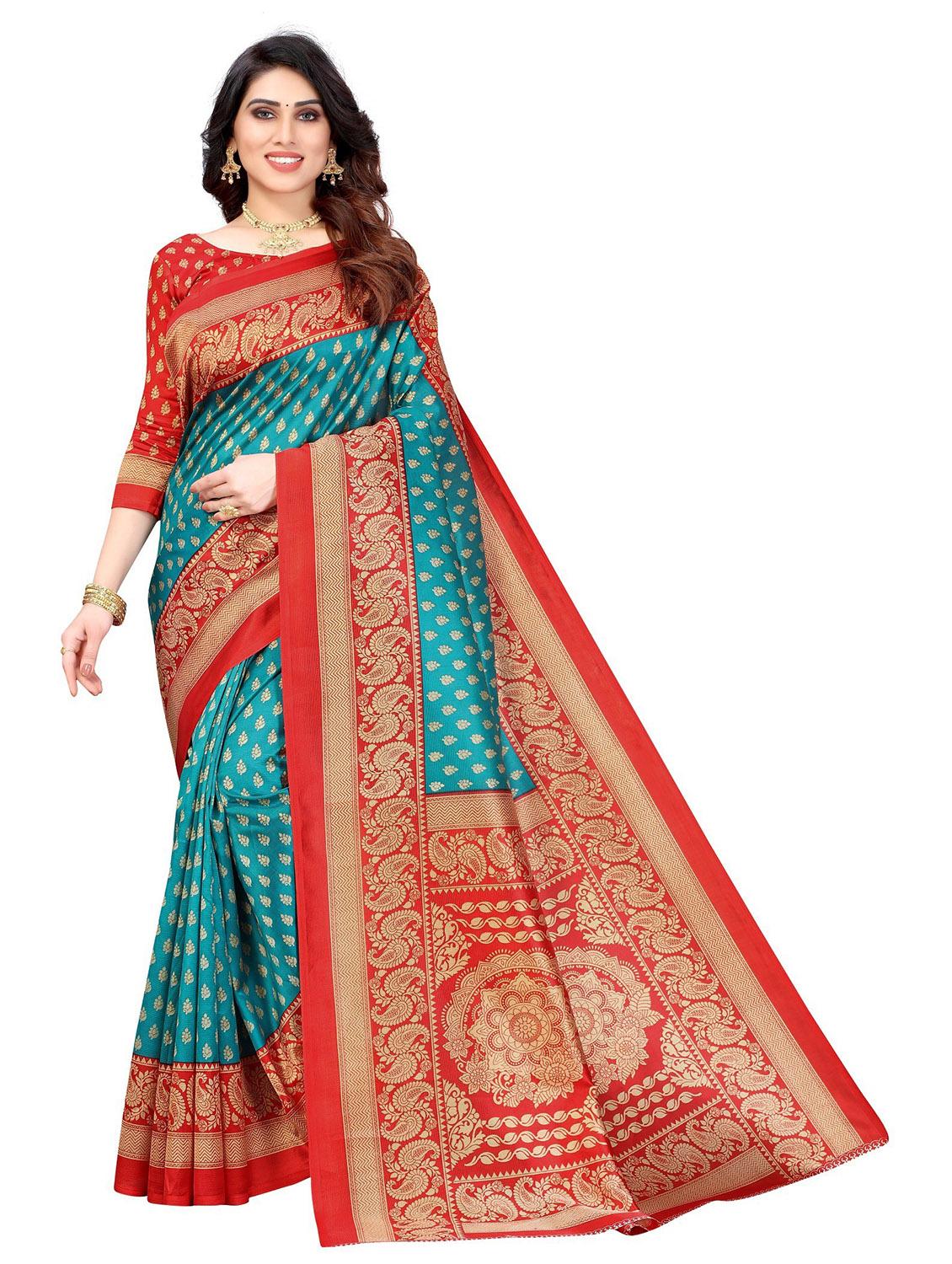 contrast bordered printed saree - 19439289 -  Zoom Image - 0