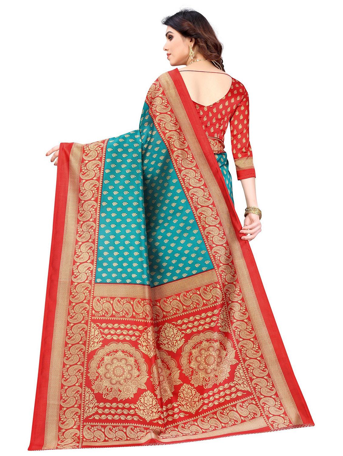 contrast bordered printed saree - 19439289 - Standard Image - 3