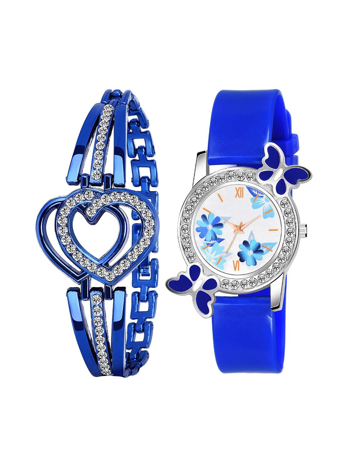 blue leatherette watch & bracelet combo