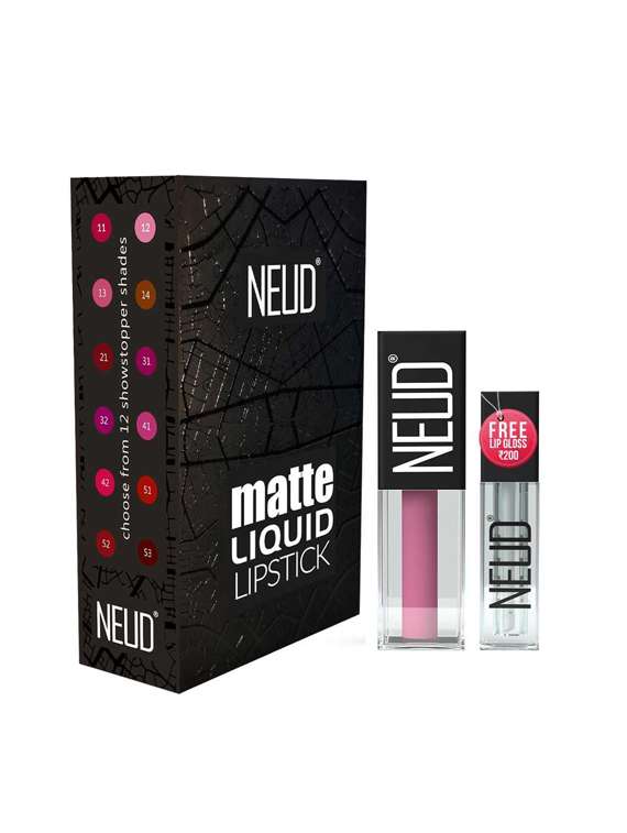 neud matte liquid lipstick supple candy with almond oil, vitamin e, smudge proof 12-hour stay formula with free lip gloss-1 pack