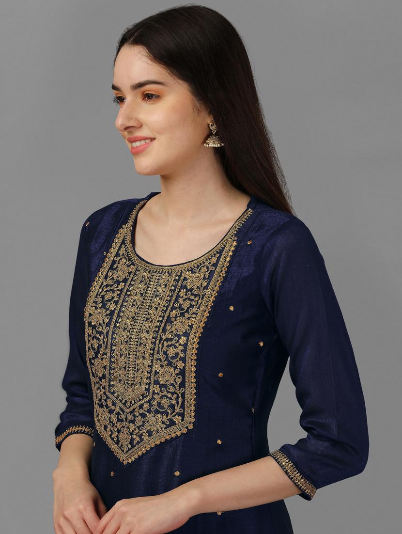 self design silk blend straight kurta - 19451990 - Standard Image - 3