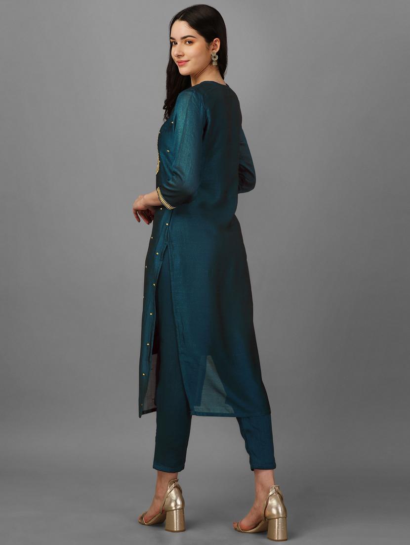self design silk blend straight kurta - 19451993 - Standard Image - 3