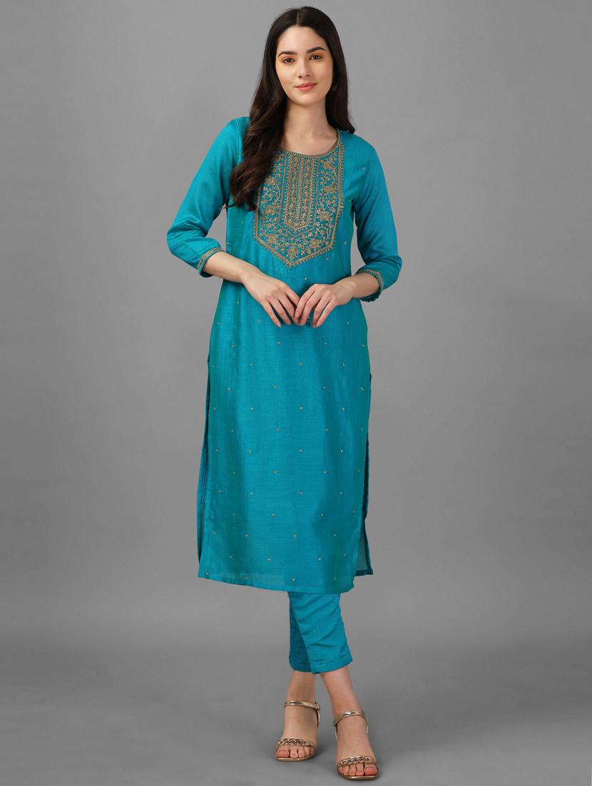 self design silk blend straight kurta - 19451995 - Zoom Image - 0
