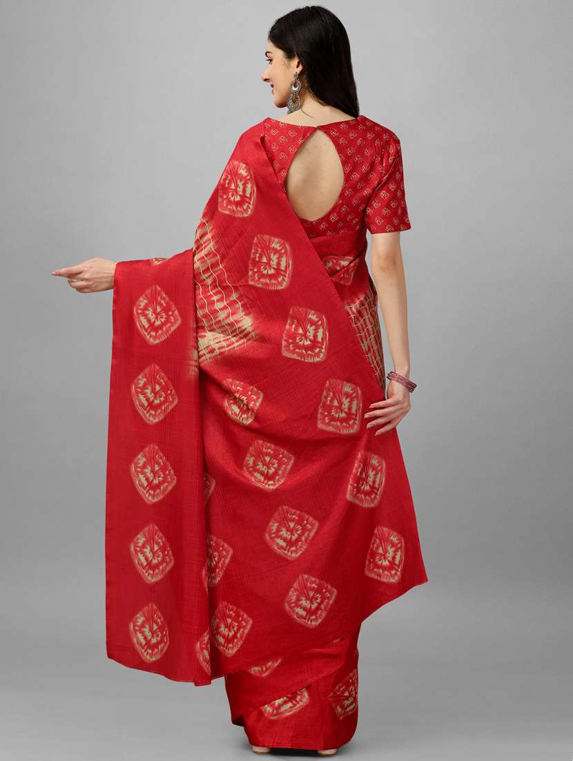 red printed saree with blouse - 19452033 -  Standard Image - 3