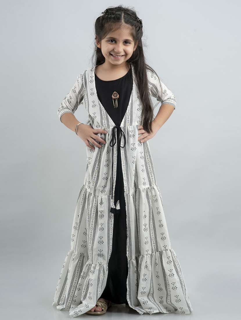 white printed anarkali kurti