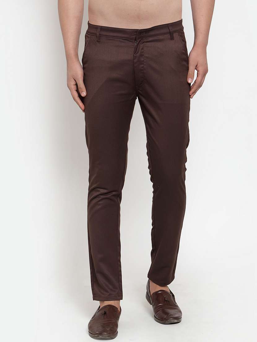 brown cotton flat front chinos - 19453051 -  Zoom Image - 0