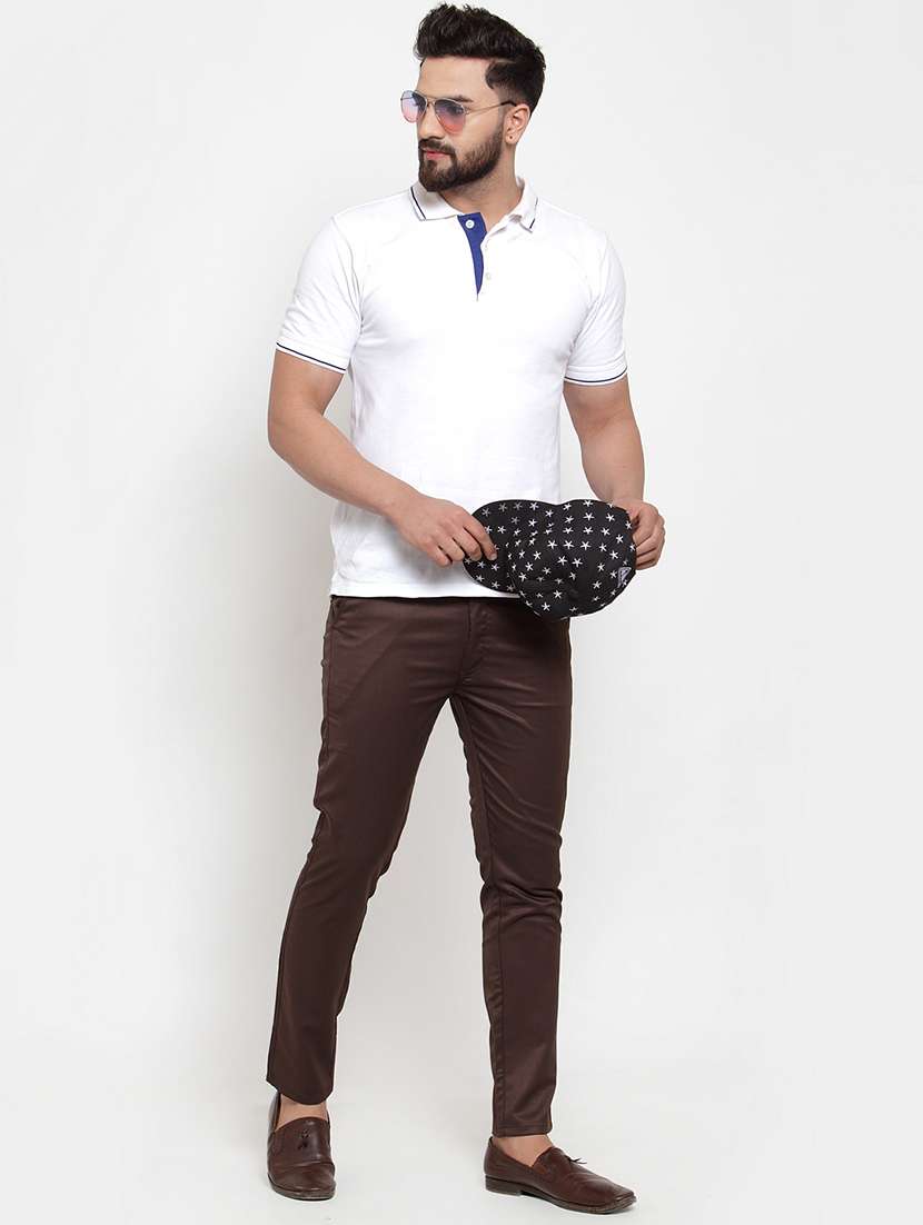 brown cotton flat front chinos - 19453051 -  Standard Image - 3