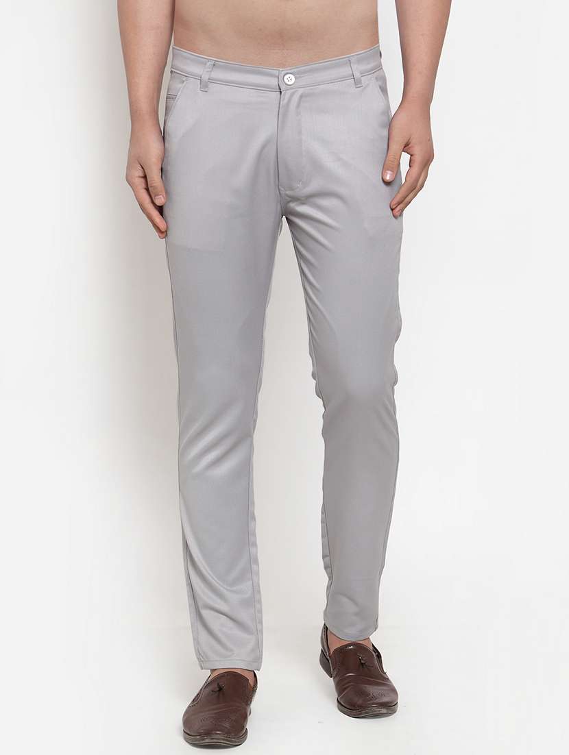 grey cotton flat front chinos
