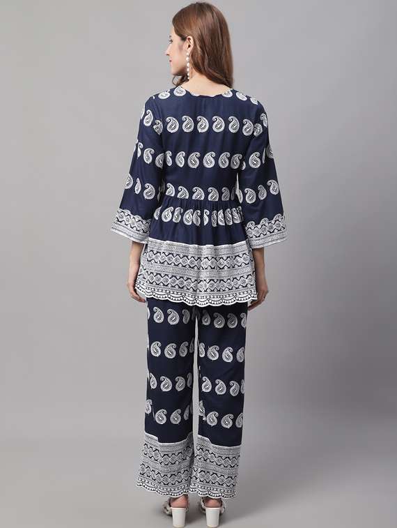 navy blue printed top and trouser set - 19453089 - Standard Image - 3