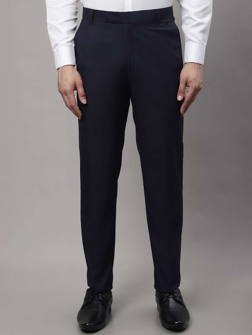 navy blue cotton flat front formal trouser