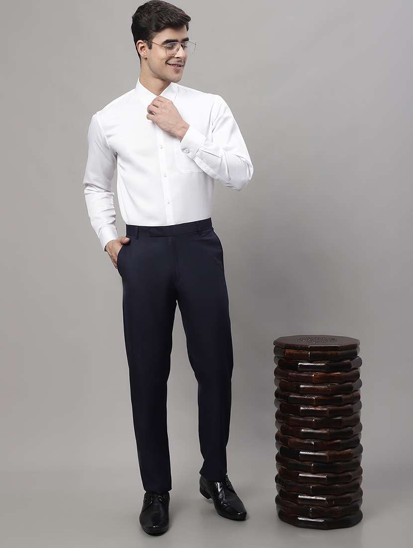 navy blue cotton flat front formal trouser - 19453183 -  Standard Image - 3