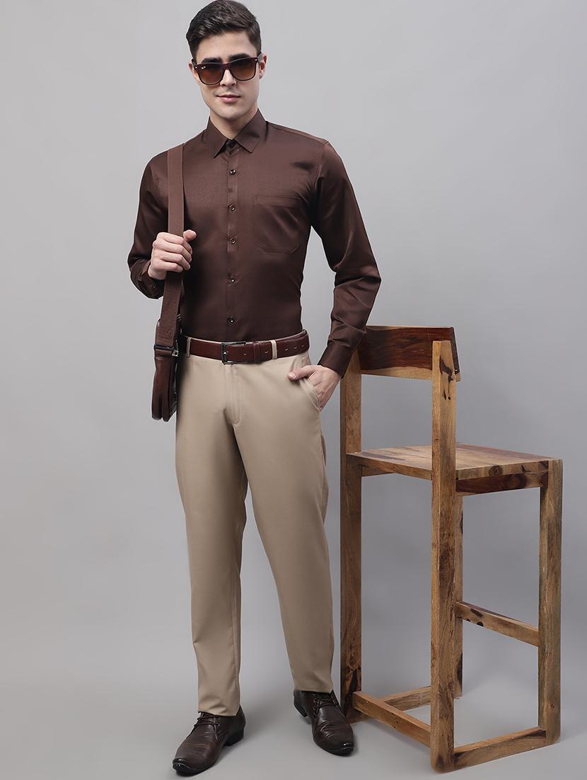 beige cotton blend flat front formal trouser - 19453185 - Standard Image - 3