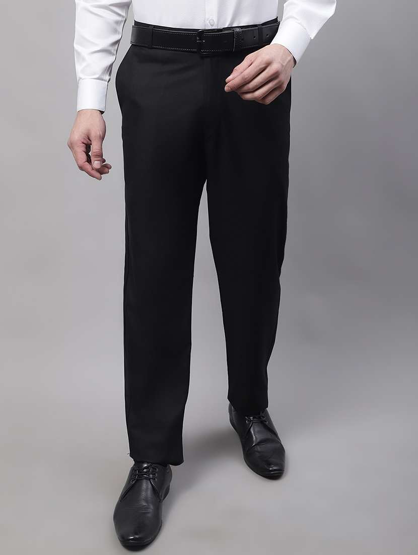 black cotton blend flat front formal trouser - 19453186 -  Zoom Image - 0