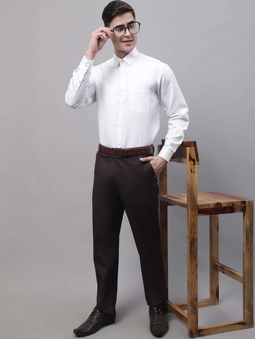 Brown Cotton Blend Flat Front Formal Trouser - 19453187 -  Standard Image - 3