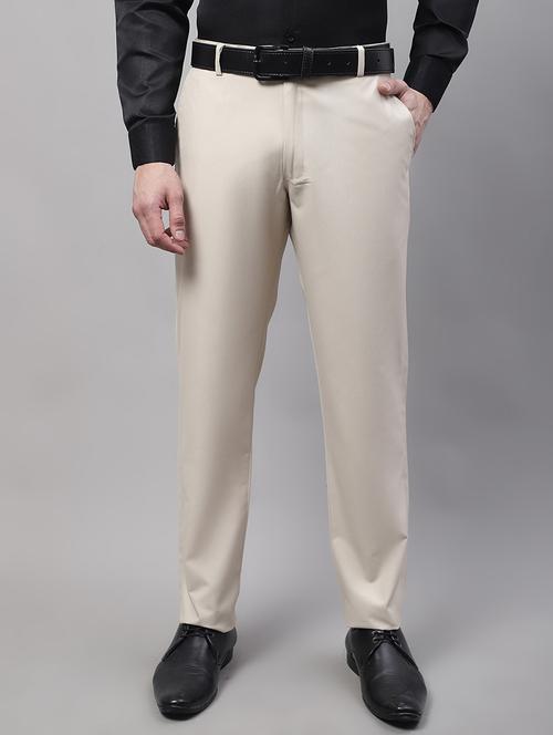 beige cotton blend flat front formal trouser - 19453188 - Standard Image - 0