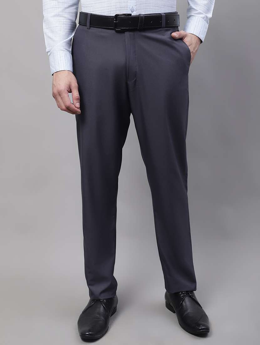 blue cotton blend flat front formal trouser - 19453189 - Zoom Image - 0