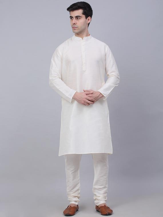 beige self design kurta pyjama with nehru jacket - 19453219 - Zoom Image - 0