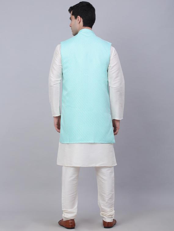 self design kurta pyjama with nehru jacket - 19453222 - Standard Image - 3