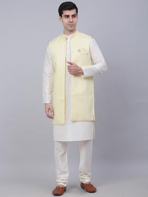 self design kurta pyjama with nehru jacket - 19453223 - Standard Image - 0